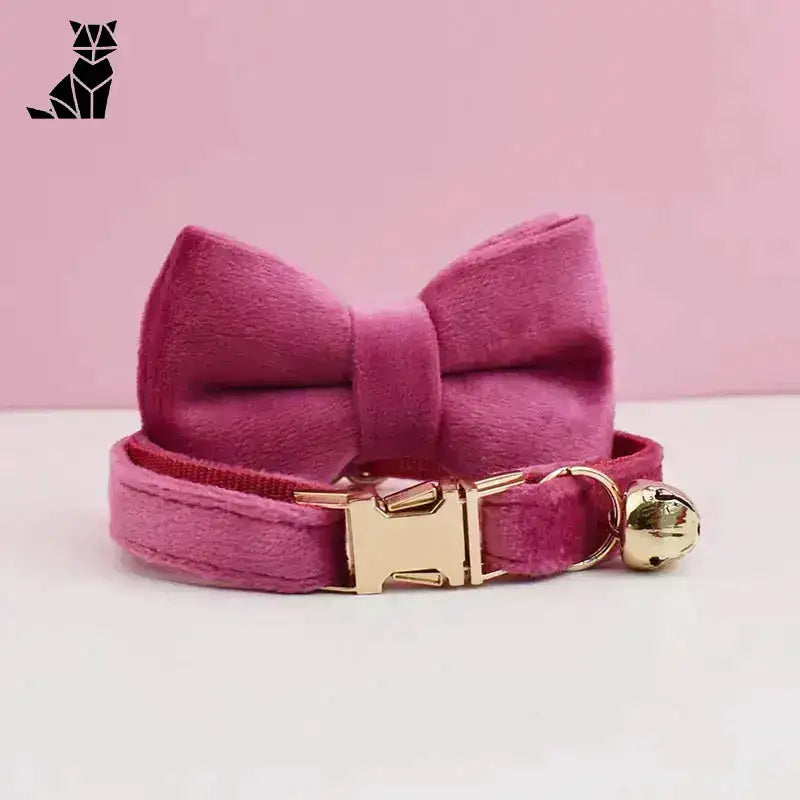 Obroża z Muszką dla Psa Welurowa Elegancka Czerwona Róża z Muszką / S(16-26cm) Różowy Aksamit Kot