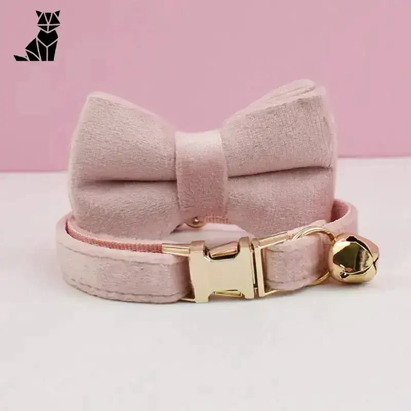 Obroża z Muszką dla Psa Welurowa Elegancka Jasnoróżowy z Muszką / S(16-26cm) Różowy Aksamit Zwierzak
