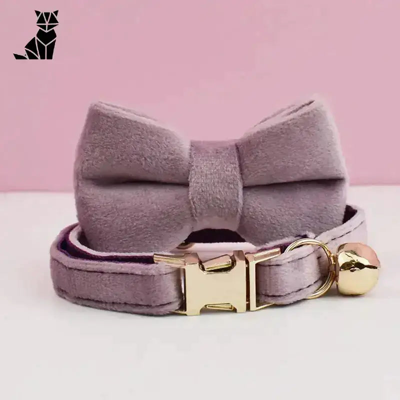 Obroża z Muszką dla Psa Welurowa Elegancka Szary z Muszką / S(16-26cm) Lawenda Aksamit Kot