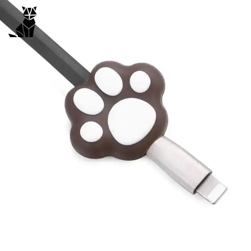 Ochraniacz na Kabel Usb z Motywem Kota Brązowy Biały w Kształcie łapy