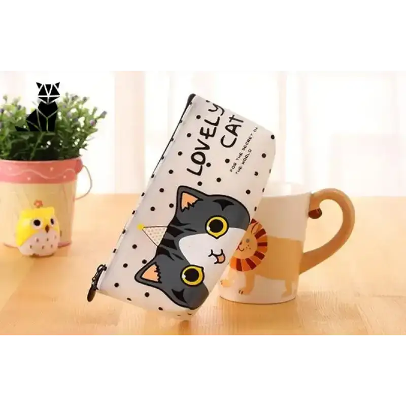 Piórnik z Motywem Kota Kawaii do Szkoły Model 2 Biały Ołówek Przypadek