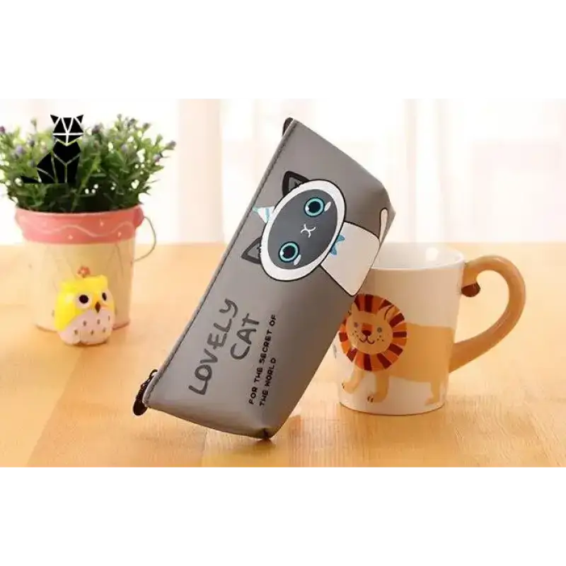 Piórnik z Motywem Kota Kawaii do Szkoły Model 4 Szary Ołówek Przypadek