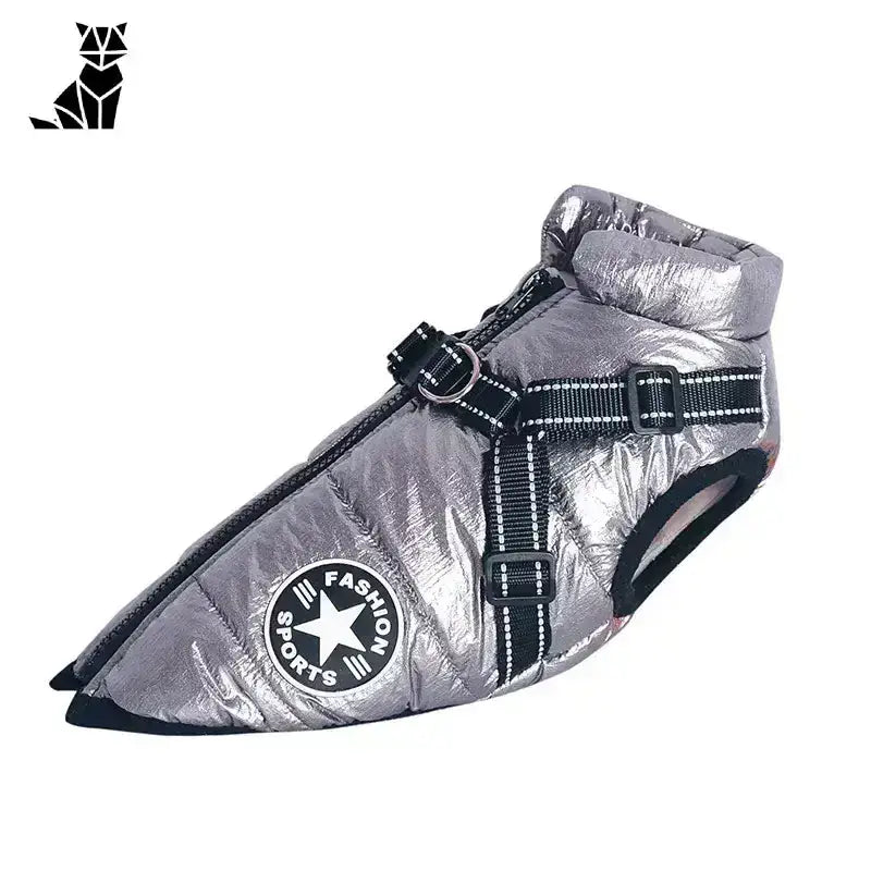 Płaszcz ze Zintegrowaną Szelką dla Psa Zimowy Szary / s (1.3-3.2kg) Srebro Metaliczny Puffer