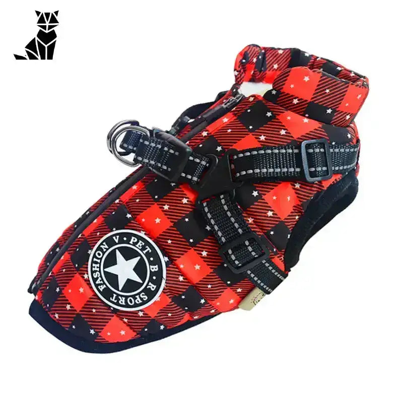 Płaszcz Zimowy z Szelką dla Psa - Komfort i Styl Kolęda / s (1.3-3.2kg) Czerwony Czarny Kratka