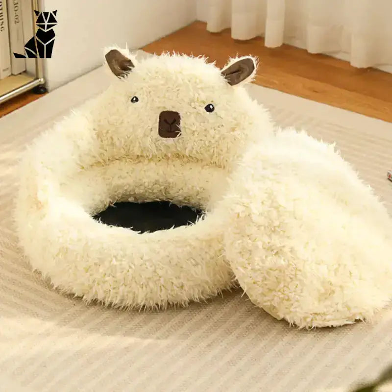 Pluszowy Domek dla Kota Idealny na Relaks 50cm Plusz Runda Kremowy