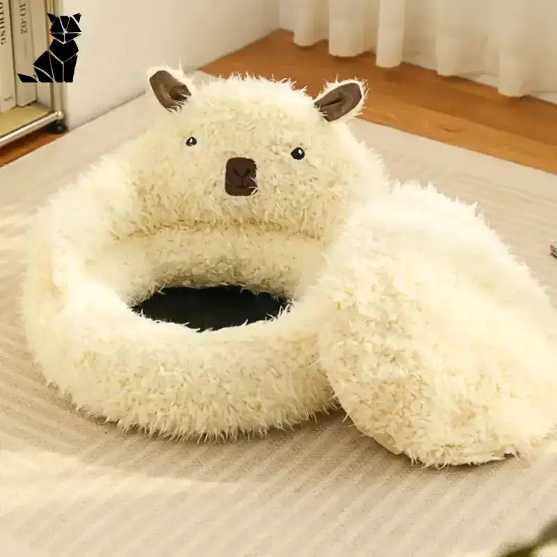 Pluszowy Domek dla Kota Idealny na Relaks Puszysty Biały w Kształcie Zwierzęcia