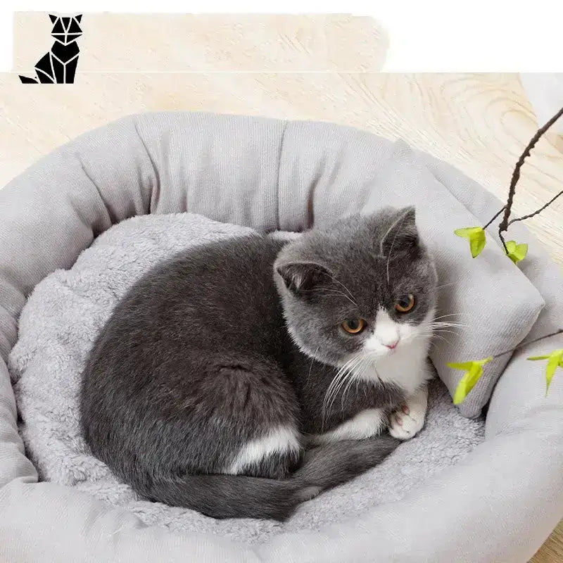 Poduszka dla Kota Miękka Ergonomiczna 46cm Szary Biały Kot