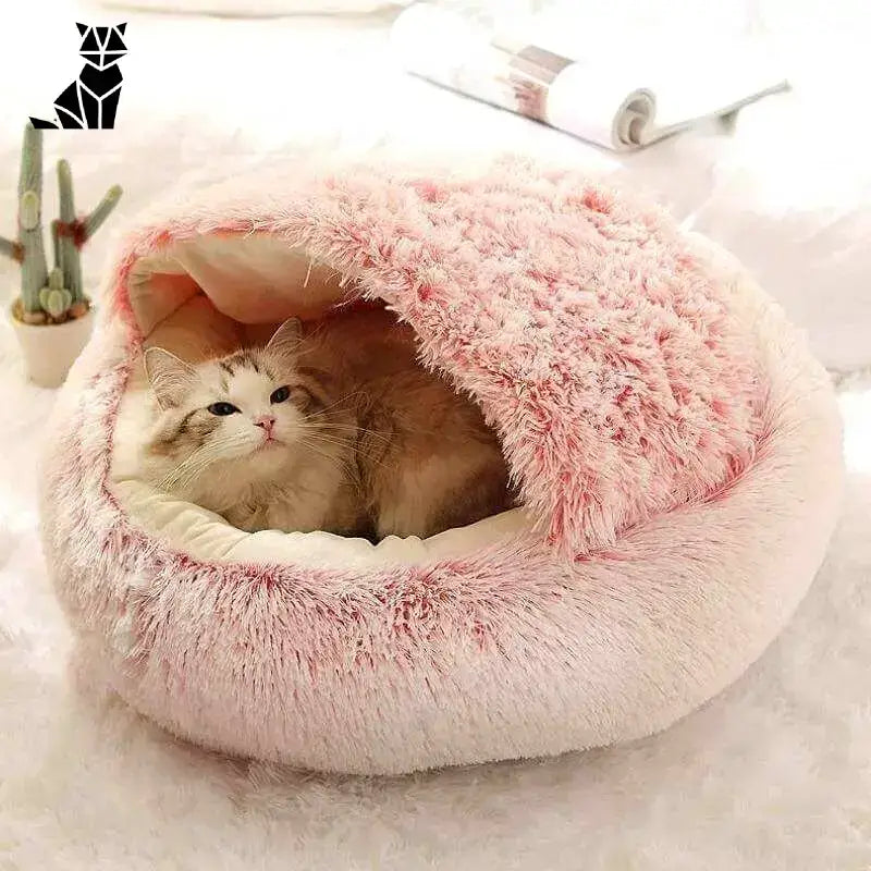 Poduszka dla Kota Sacha - Komfortowy Wypoczynek Róża / 50x50cm (do 8kg) Puszysty Różowy z Kapturem