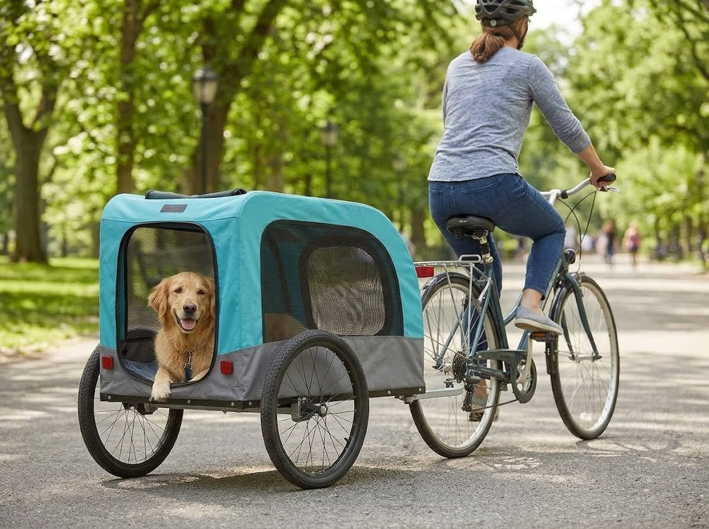 Przyczepka do Roweru dla Psa 2w1 z Zawieszeniem Niebiesko-Szara – w codziennym użyciu
