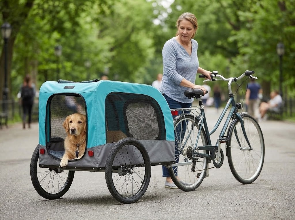 Przyczepka do Roweru dla Psa 2w1 z Zawieszeniem Niebiesko-Szara – rzeczywisty rozmiar