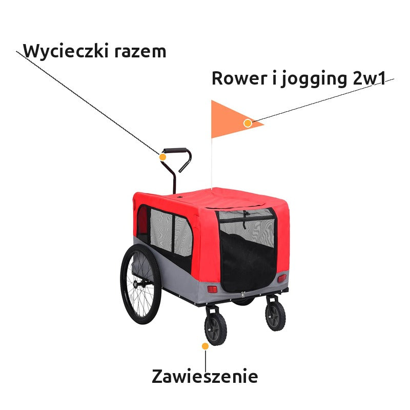 Przyczepka Rowerowa dla Psa 2w1 z Funkcją Wózka do Biegania Czerwono-Szara – zalety