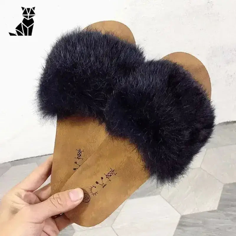 Puchate Klapki dla Kobiet Pełne Stylu Czarny / 36 Para Czarny Faux