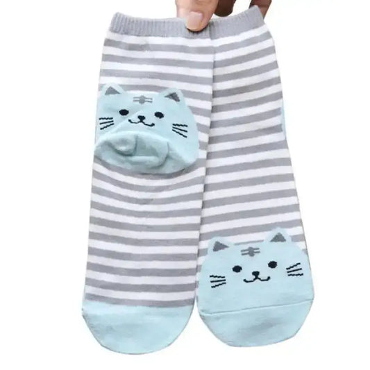 Skarpetki z Kotami Bawełniane Unisex Niebieski Para Szary Biały