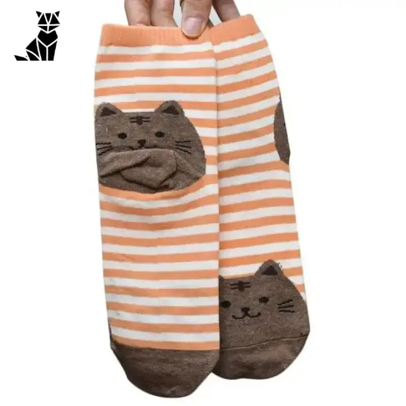 Skarpetki z Kotami Bawełniane Unisex Pomarańczowy Para Pomarańczowy Biały