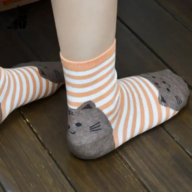 Skarpetki z Kotami Bawełniane Unisex Stopy Pomarańczowy Biały