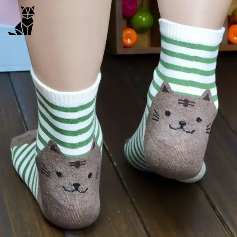 Skarpetki z Kotami Bawełniane Unisex w Paski Kostka Skarpetki