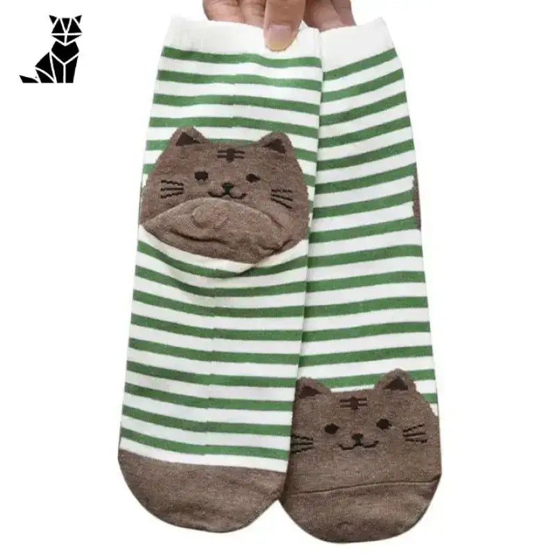 Skarpetki z Kotami Bawełniane Unisex Zielony Para Biały Zielony