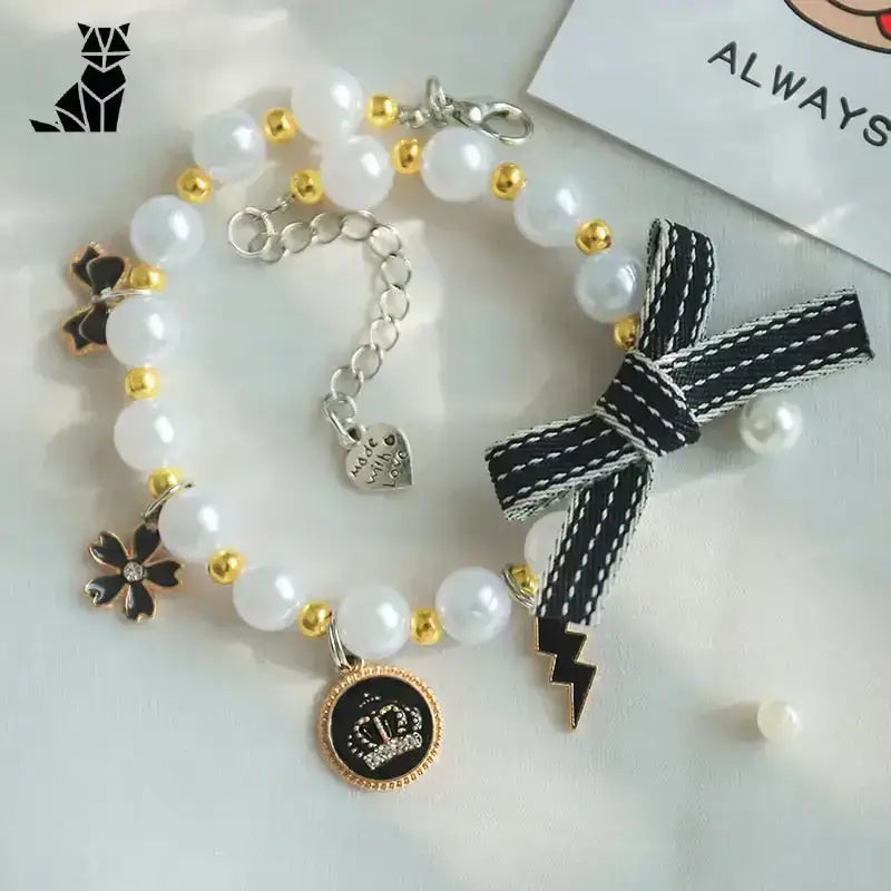 Śliniak dla Kota Stylowy na Sesje Zdjęciowe Czarny / Xs Biały Koralik Bransoletka