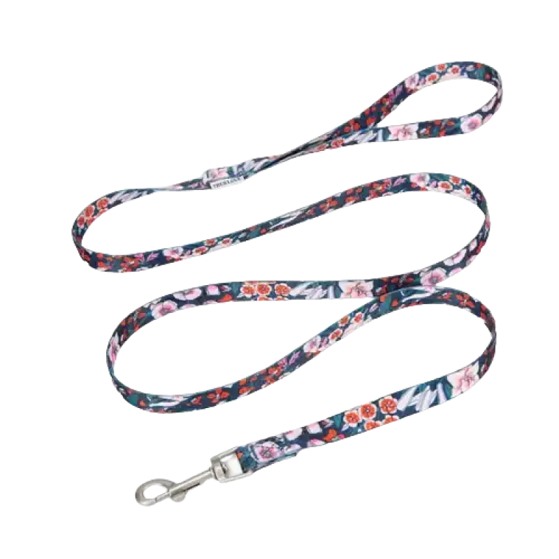 Smycz Truelove Wzorzysta do Uprzeży dla Psa Pomarańcza z Kwiatami / 120 Cm x 1,3 Cm Ciemność Kwiatowy Wzór Pies