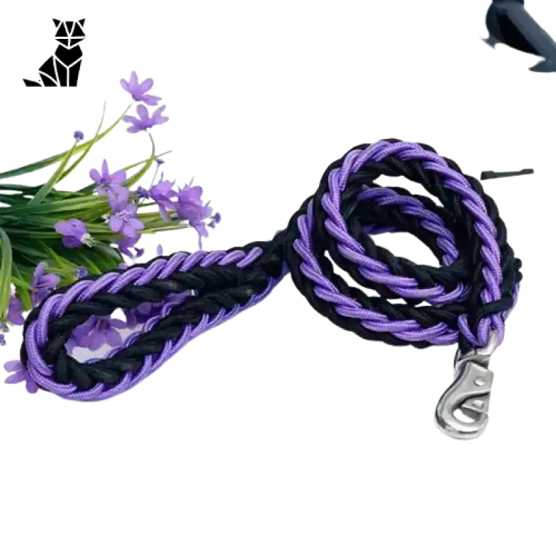 Smycz z Liny Wspinaczkowej dla Psów Eco Fioletowy Prosty 130 Cm / 1,5cm Pleciony Czarny Fioletowy