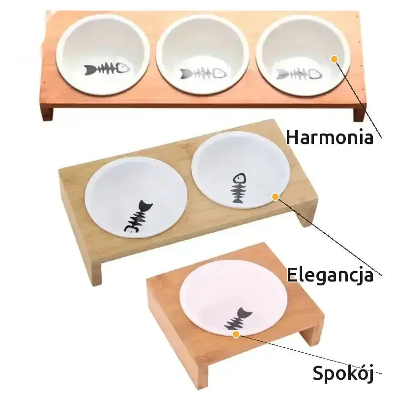 Stojak na Miski dla Kota Ergonomiczny z Drewna