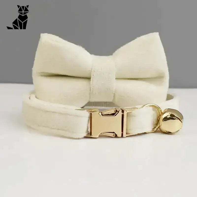 Stylowa Obroża z Kokardką dla Kota Biała z Muszką / S(16-26cm) Kremowy Aksamit Zwierzak