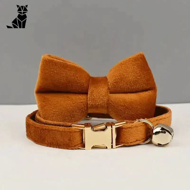 Stylowa Obroża z Kokardką dla Kota Brązowy z Muszką / S(16-26cm) Brązowy Aksamit Zwierzak