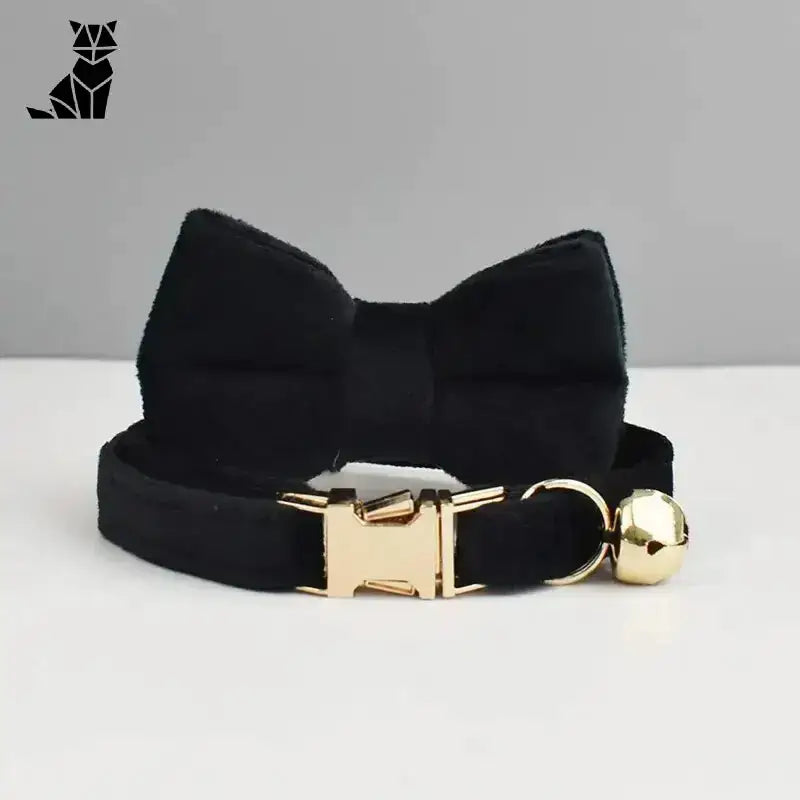 Stylowa Obroża z Kokardką dla Kota Czarny z Muszką / S(16-26cm) Czarny Aksamit Zwierzak