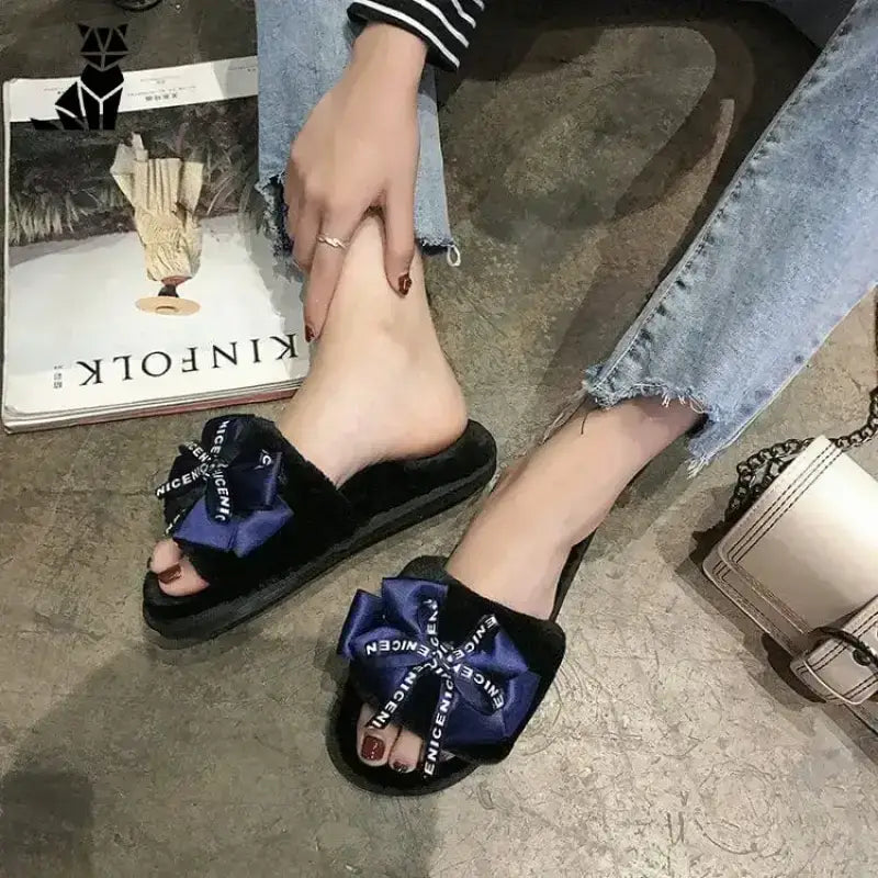 Stylowe Kapcie z Kokardkami na każdy Dzień Czarny / 36 Czarny Rozmyty Kapcie