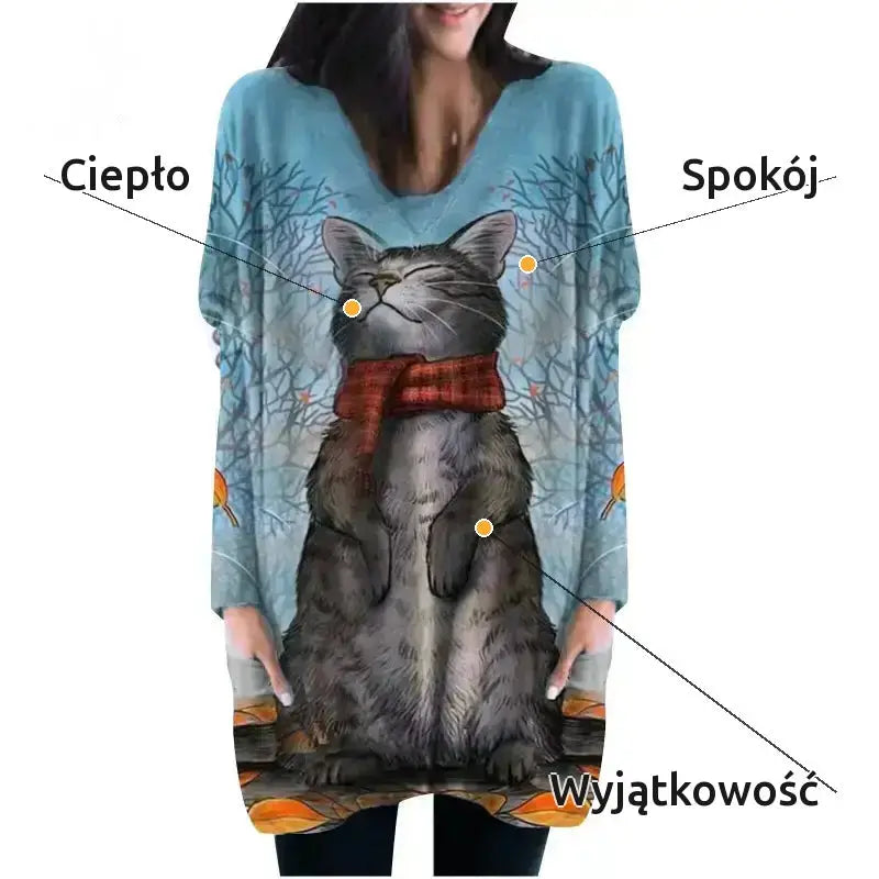 Sweter w Koty Damski Ciepły na co Dzień s