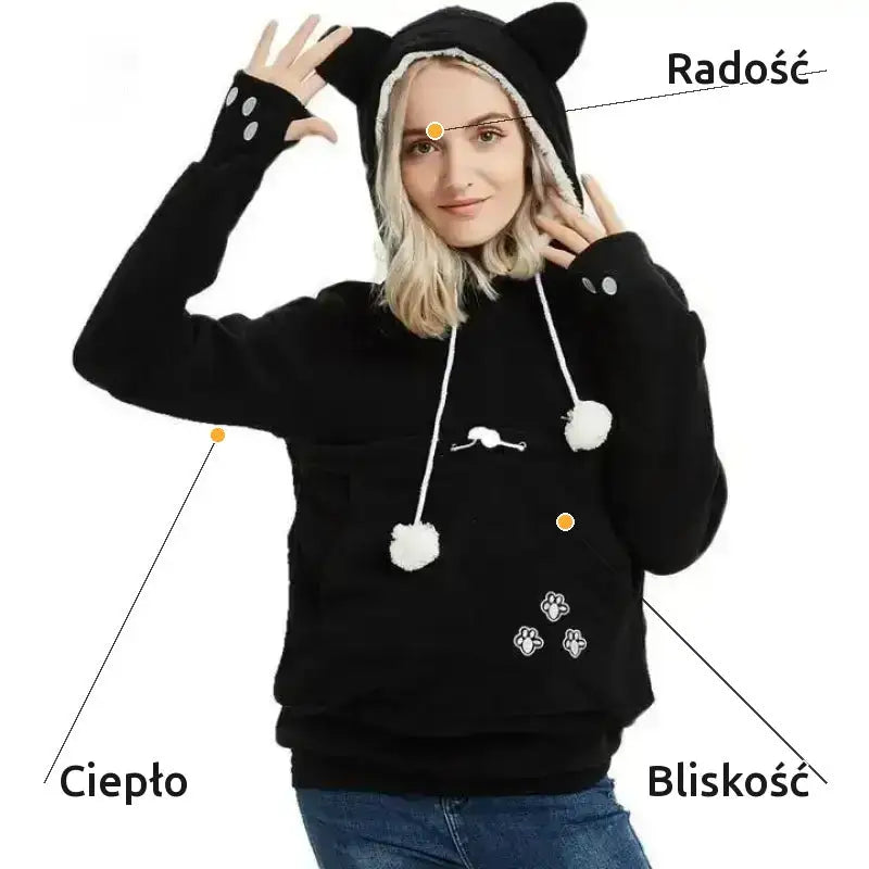Sweter z Kotami z Kieszenią Kangurką Unisex