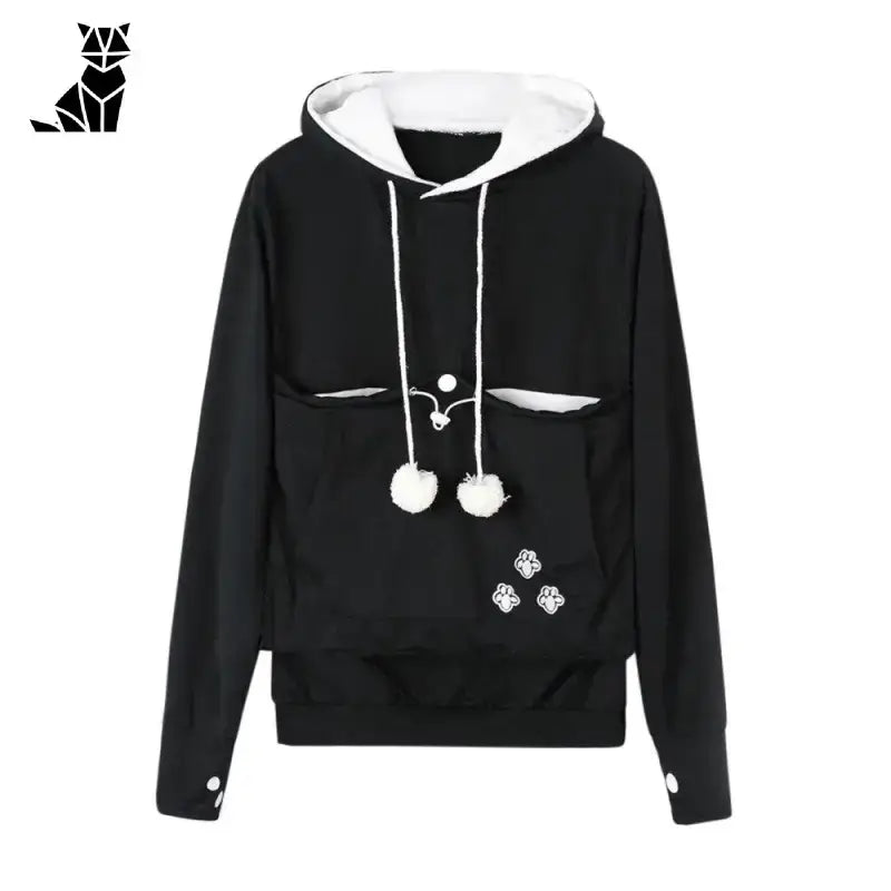 Sweter z Kotami z Kieszenią Kangurką Unisex Czarny / s Czarny Bluza Biały