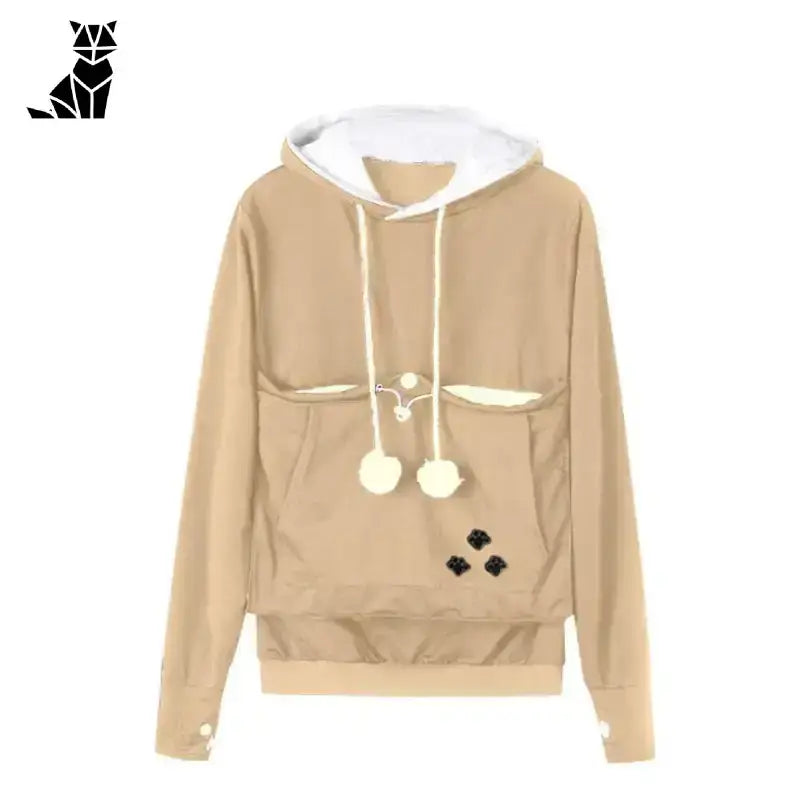 Sweter z Kotami z Kieszenią Kangurką Unisex Khaki / s Opalenizna Bluza Biały