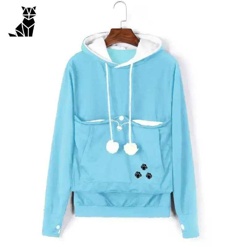 Sweter z Kotami z Kieszenią Kangurką Unisex Niebieskie Niebo / s światło Niebieski Bluza