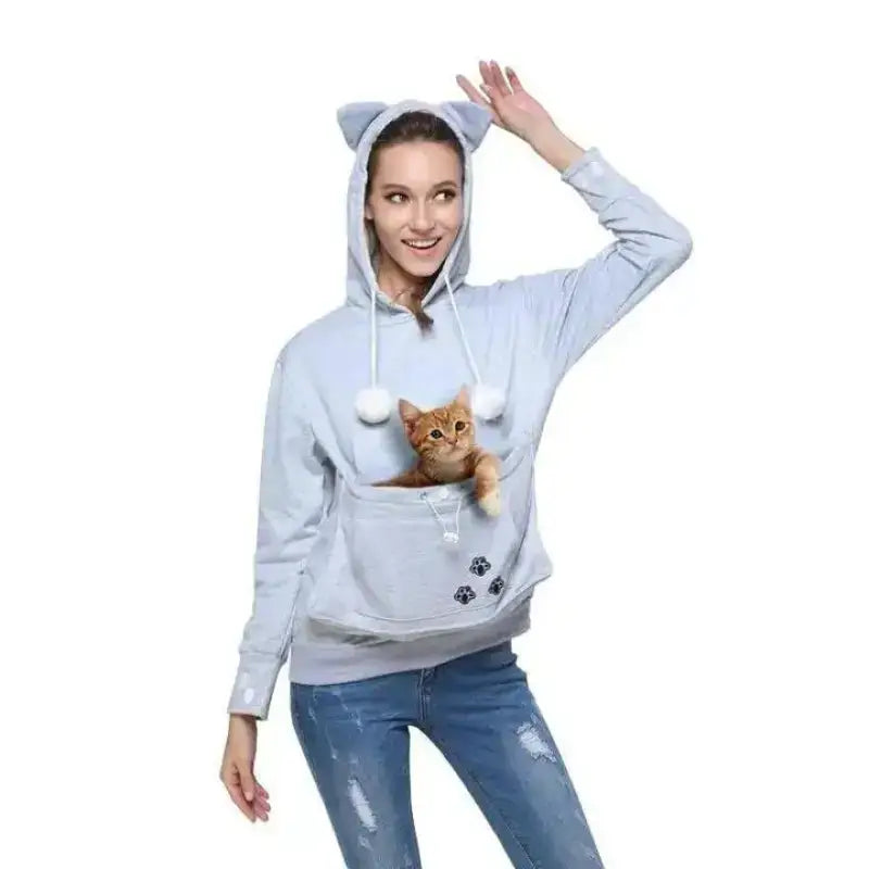 Sweter z Kotami z Kieszenią Kangurką Unisex światło Niebieski z Kapturem