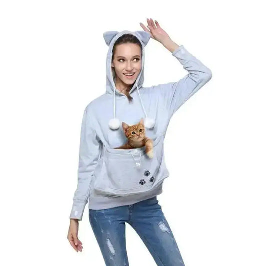 Sweter z Kotami z Kieszenią Kangurką Unisex światło Niebieski z Kapturem