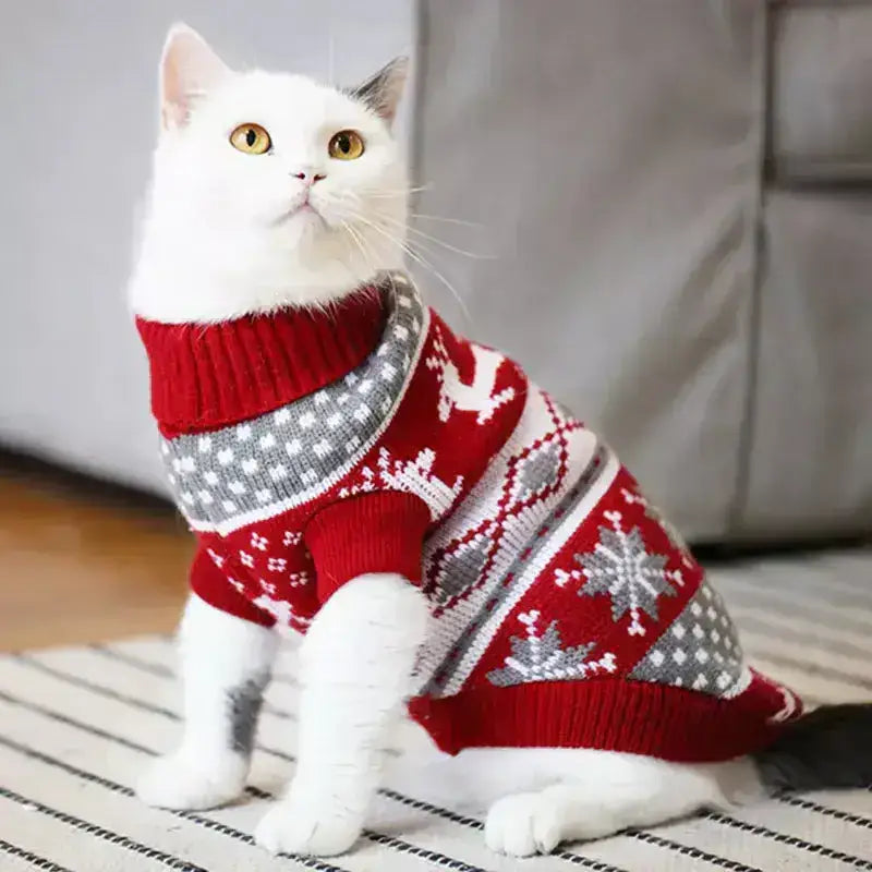 Świąteczny Sweter z Kotem Wygodny Unisex Biały Kot Czerwony