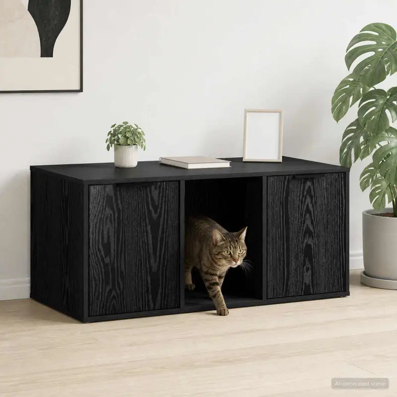 Szafka na Kuwetę dla Kota Duża 100x49x45cm Czarny Dąb