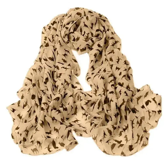 Szalik Kot Elegancki Miękki na każdy Sezon Khaki Beż Szyfon Szalik