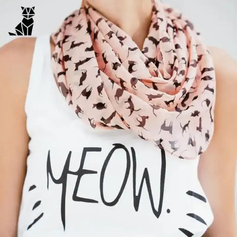 Szalik Kot Elegancki Miękki na każdy Sezon Różowy Cat-print Nieskończoność