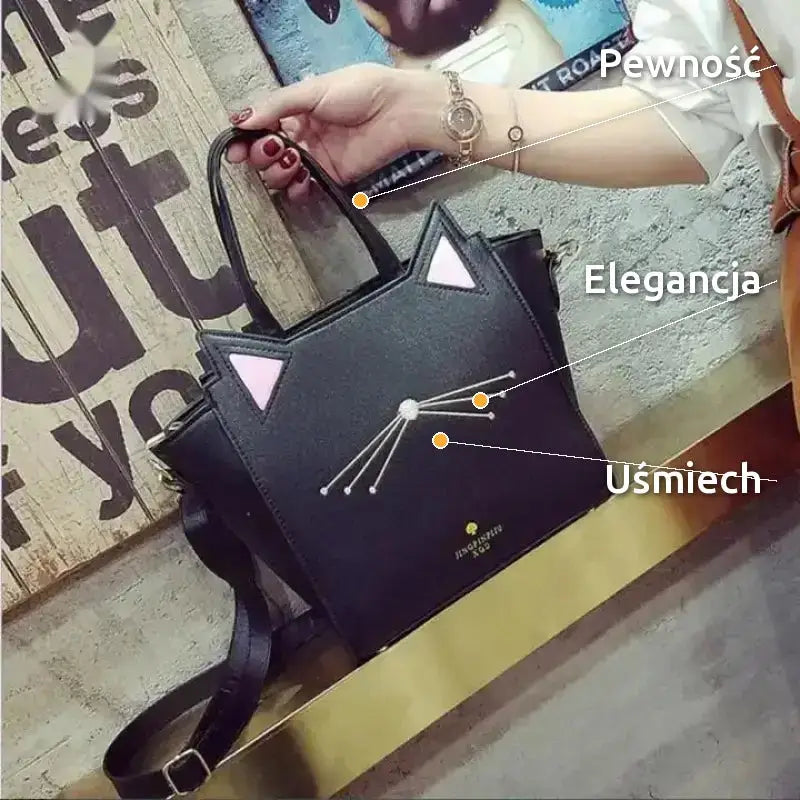 Torebka z Motywem Kota Elegancki Dodatek Modowy Czarny