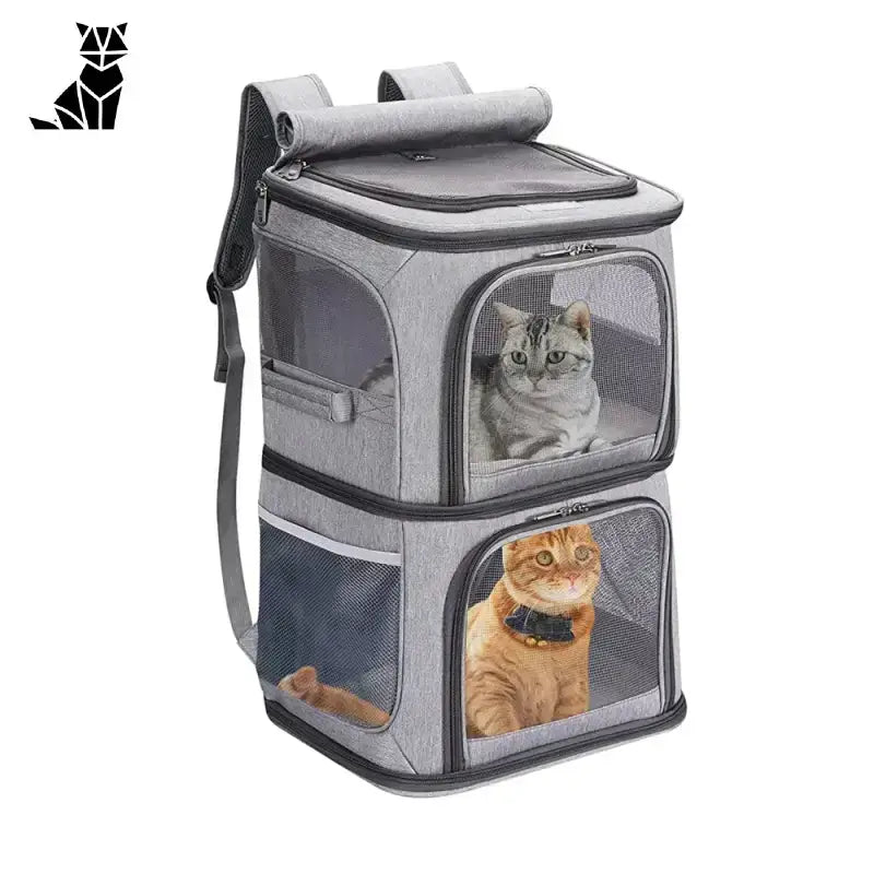 Transporter dla Dwóch Kotów – Komfort i Bezpieczeństwo Dwupoziomowy Szary Kot