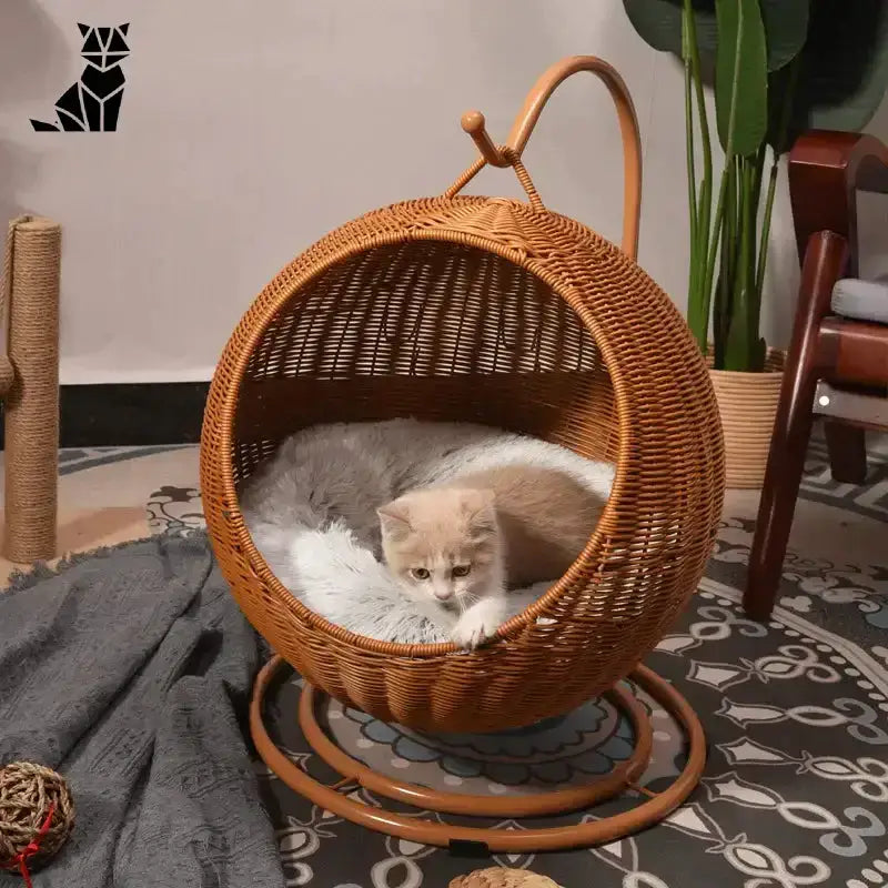 Wiklinowe Legowisko dla Kota Naturalne Wygodne Zestaw Kompletny Tkany Rattan Kot