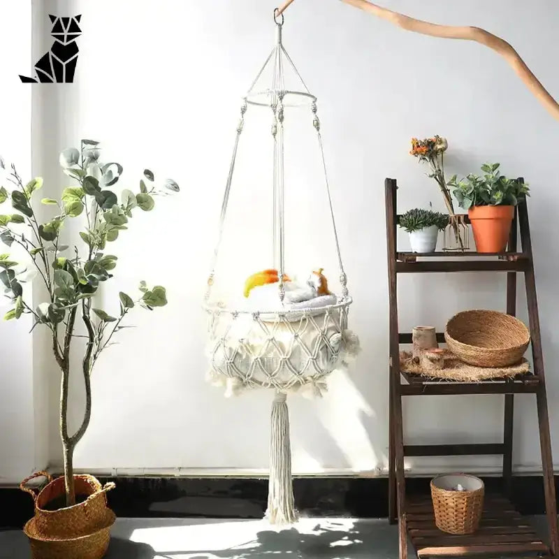 Wiszące Legowisko dla Kota – Wygoda i Styl Biały Makrama Kosz