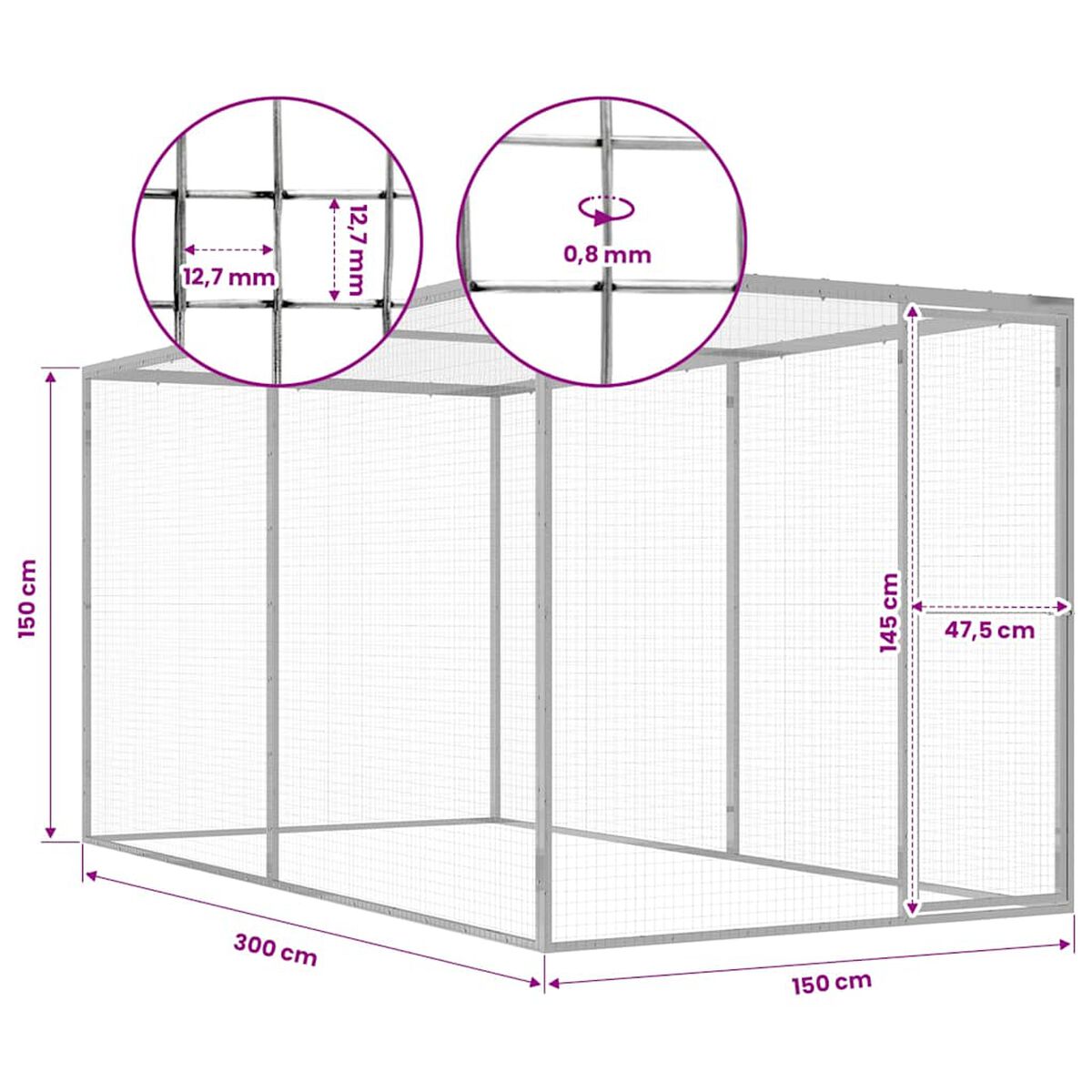 Woliera dla Kota do Ogrodu 3 x 1,5 x 1,5 m Stal Ocynkowana – widok 5