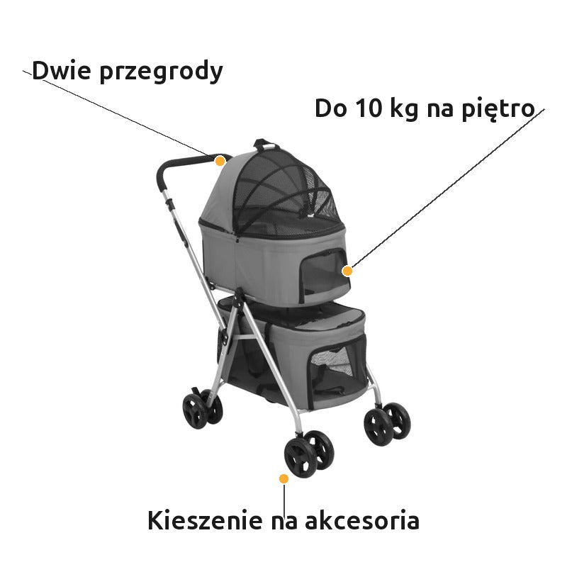 Wózek dla Dwóch Psów Dwupiętrowy Składany 83x48x97 cm Szary – zalety