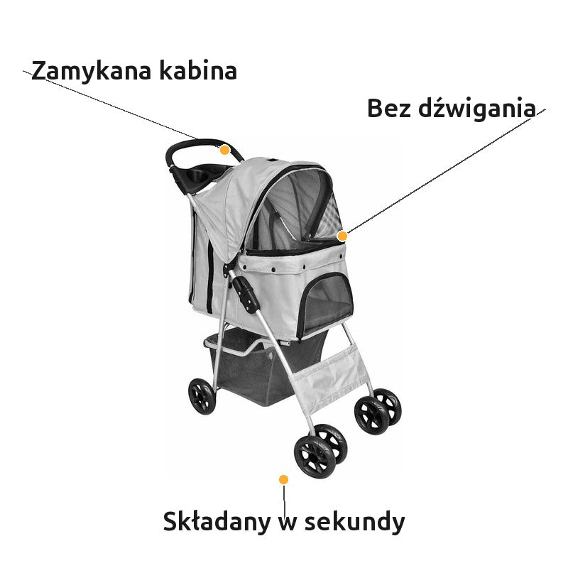 Wózek dla Kota i Małego Psa Składany do 15 kg Szary – zalety