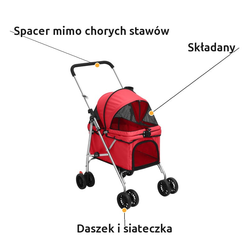 Wózek dla Psa Składany do 15 kg 76x50x100 cm Czerwony – zalety