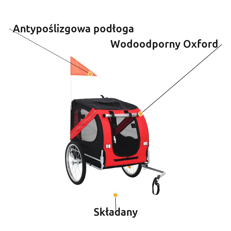 Wózek Rowerowy dla Psa z Antypoślizgową Podłogą Czerwono-Czarny – zalety