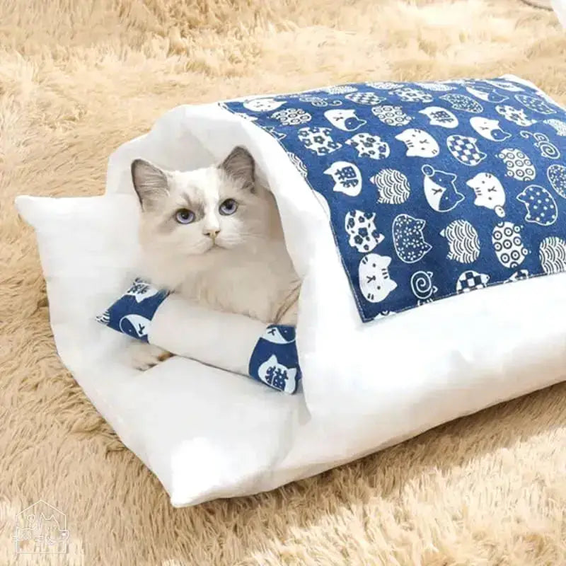 Wygodne Legowisko dla Kota Lovebed Pluszowe Niebieski / m - 55x40cm (do 5kg) Biały Kot łóżko